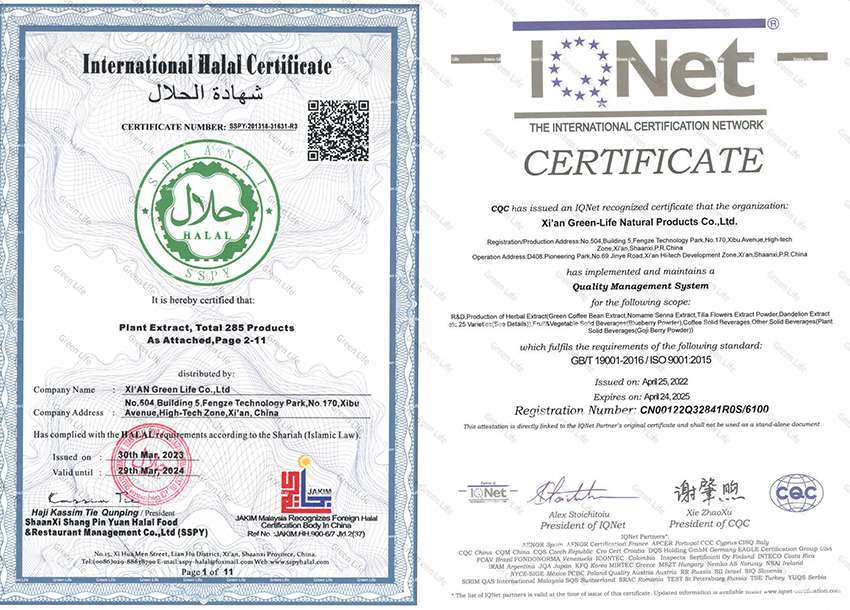 Green Life Herb Plant Extracts Green Life Herb certificates halal